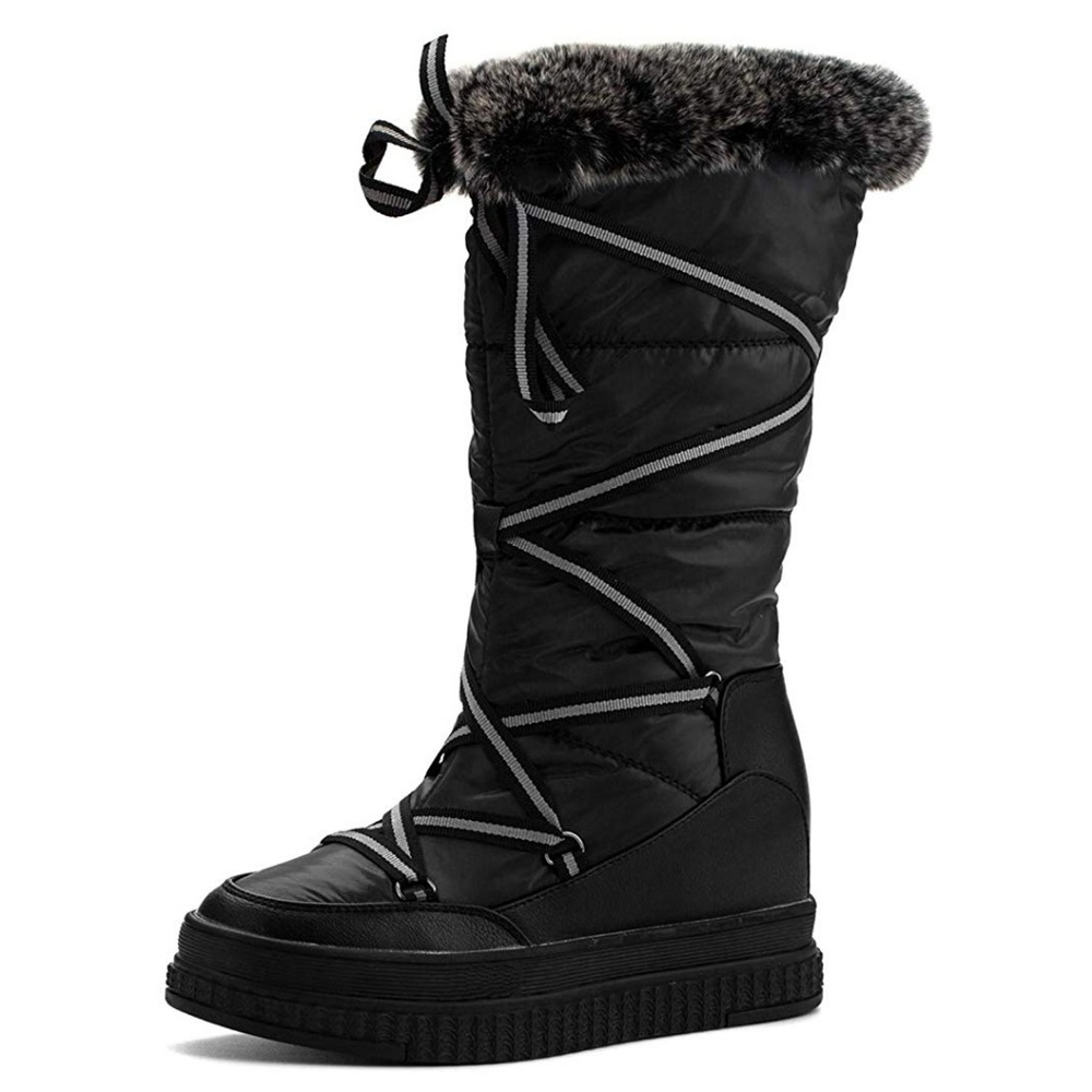 Women's Winter Flat Mid-Calf Snow Boots with Rabbi